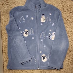 Blue Fleece Jacket with Snowman Embroidery